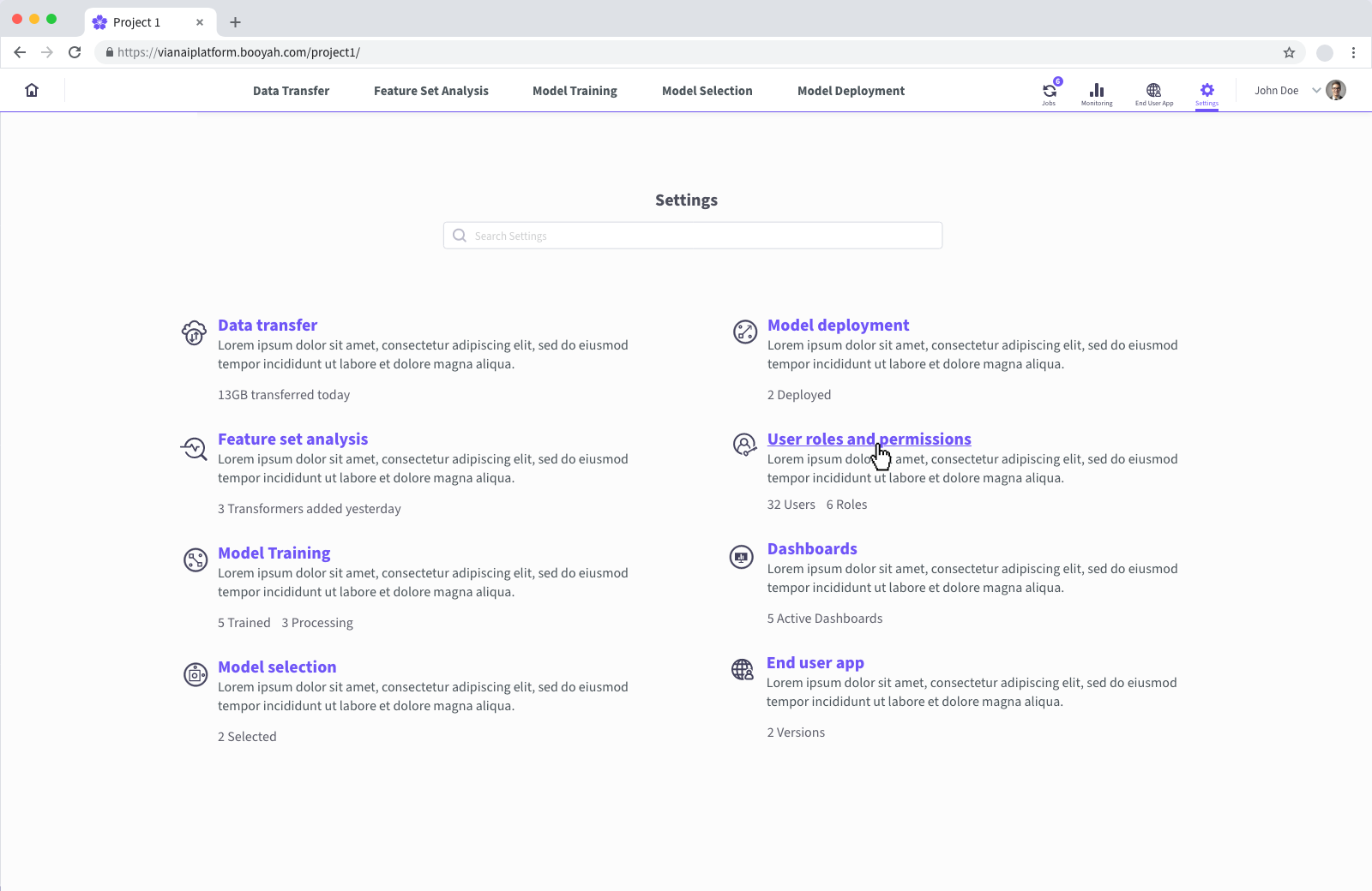 ML Platform Settings Hub