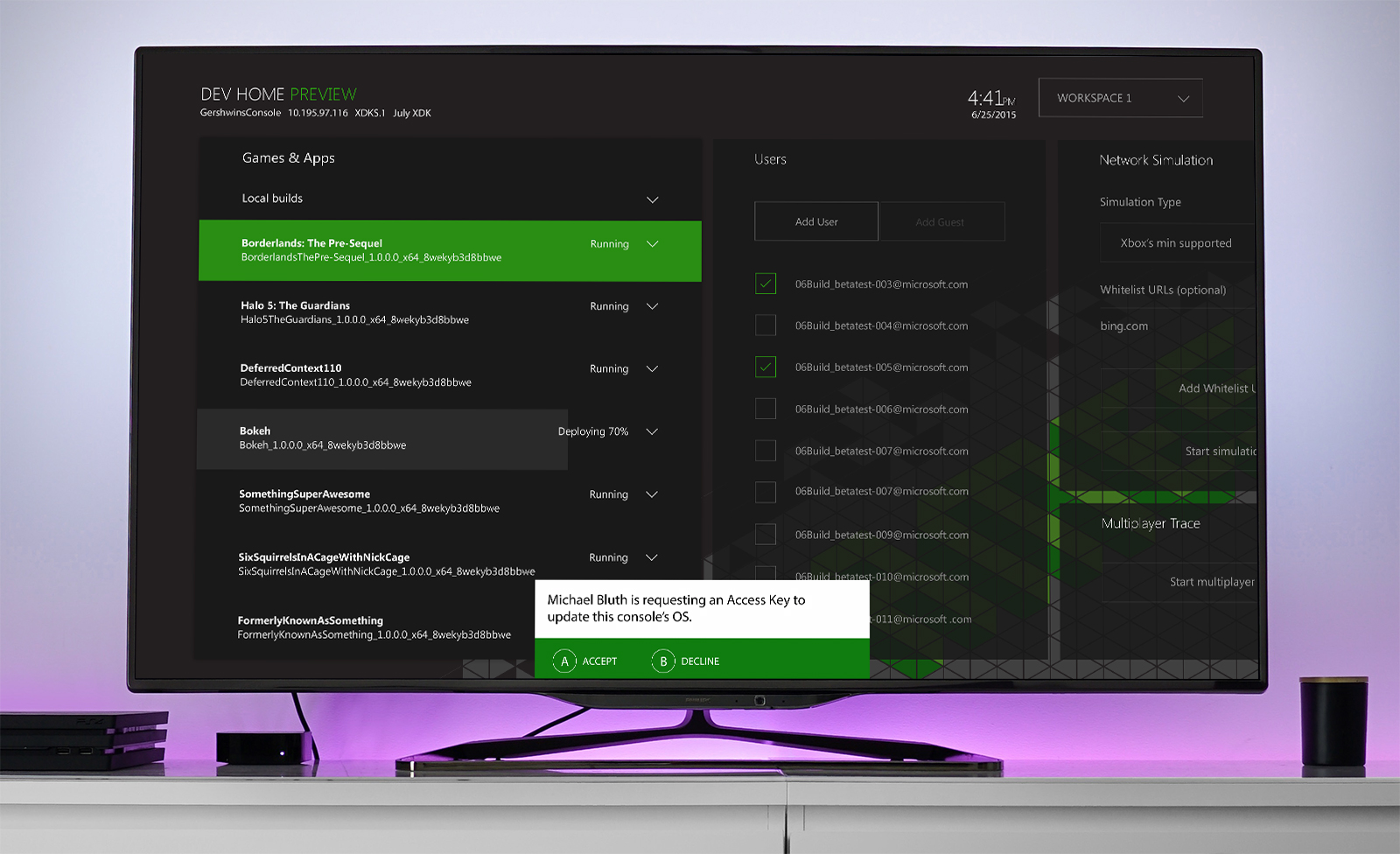 Xbox Dev Mode Console Interface